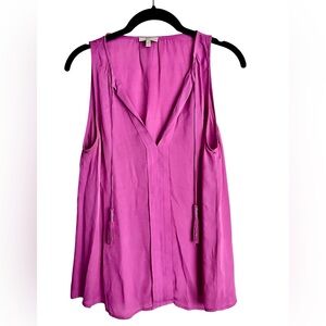Joie NWOT Fuchsia Silk Sleeveless Blouse With Tassel Ties SZ M